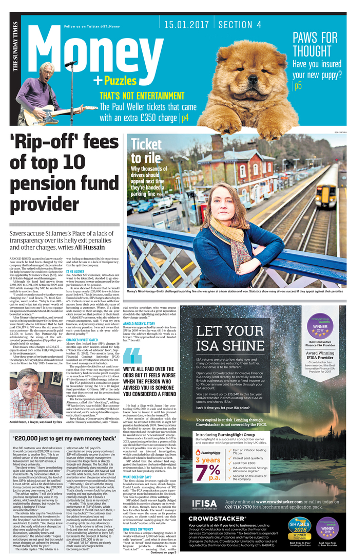 Article about the high fees at St. James's Place.